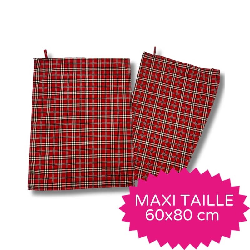 Lot de 2 Torchons à Carreaux Écossais Rouge